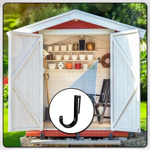 8 Pcs J Tool Hooks Plastic Multi Purpose Shed Accessories for Wall Black Shed Hanger Storage for Garage Hanging Shovel Rake Sports Equipment (8 Count)