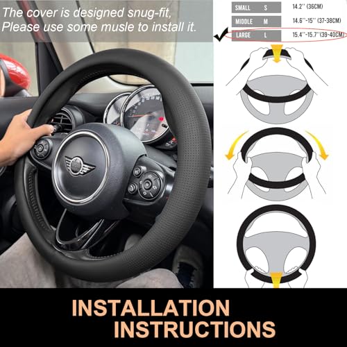 Large Size Nappa Leather Steering Wheel Cover 15.75In