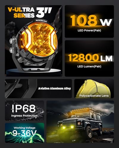 V Ultra Series 3 Inch Amber Fog Light Pods Round Offroad Lights