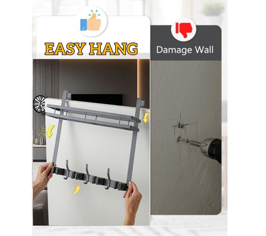 Over the Door Heavy Duty Metal Broom & Mop Holder