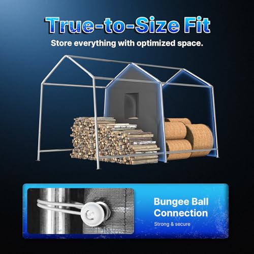 10x10 ft Heavy Duty Outdoor Patio Portable Canopy Storage Shelter Shed Carport with 2 Roll up Zipper Doors & Vents for Snowmobile Garden Tools