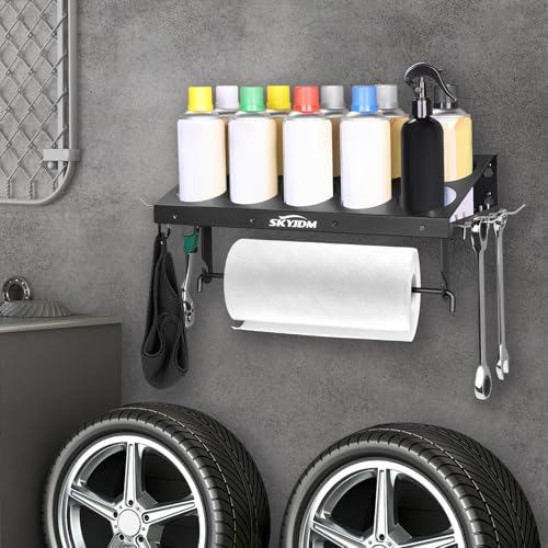 10 Aerosol Spray Can Holder with Paper Towel Holder & 4 Detachable Hooks