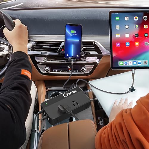 200W Car Power Inverter 12V DC to 110V AC Converter with 2 AC Outlets & 4 USB Ports