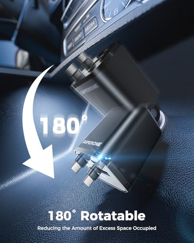 Compact Retractable Car Charger with Dual Type C Cables