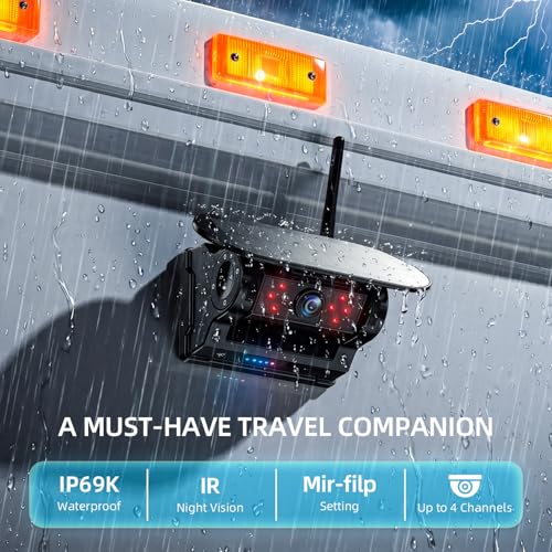 7 Inch Dual Solar Wireless Backup Camera Magnetic with HD1080P DVR Touchscreen