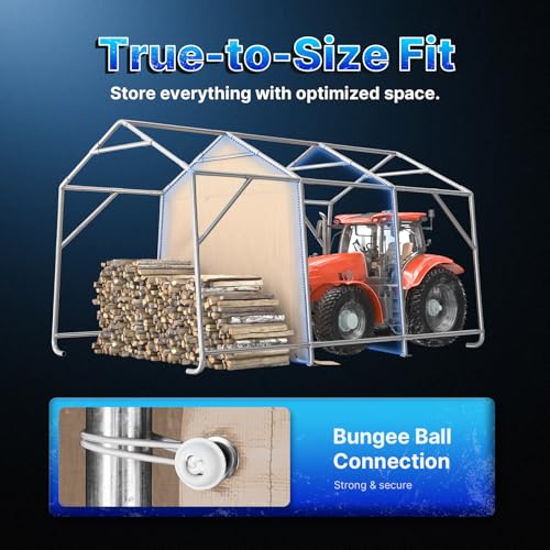 10X15 ft Garage Shelter Steel Metal Peak Roof Portable Storage Shed Carports for Motorcycle Boat