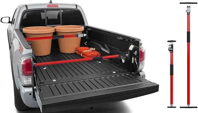 3-H Truck Cargo Bar, 43"-77" Adjustable Support Pole All Metal,Cabinet Jack,Truck Bed Divider with Self-Locking Spring Ratchet - Load Lock Bar for Vans, SUVs & Trucks,Red,4pc