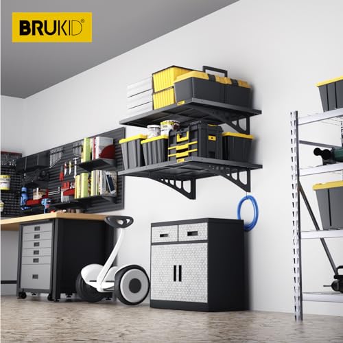 2Pack 2x3ft Adjustable Metal Garage Wall Shelving Heavy Duty Garage Storage Shelf Wall Mounted Black (2 Count)
