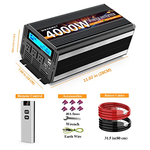 4000 Watt Power Inverter 12V DC to 110V 120V Converter for Family RV Off Grid Solar System Car with Type