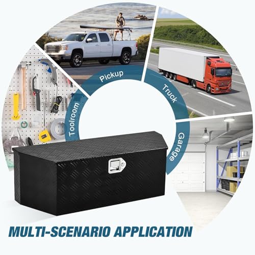 36 Inch Heavy Duty Aluminum Plated Tool Box Pick Up Truck Bed RV Trailer Tongue Toolbox Waterproof Storage Organizer with Lock and Keys