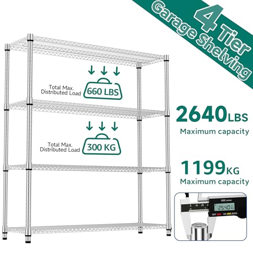 4 Tiers Shelf 2640 lbs Steel Storage Shelving Utility Shelving Unit Steel Organizer Wire Rack for Home (4 Count)