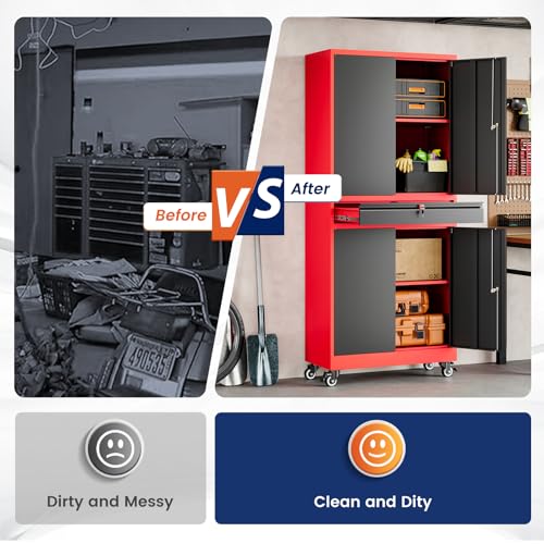 Metal Garage Storage Cabinet with Locking Doors and Adjustable Shelves