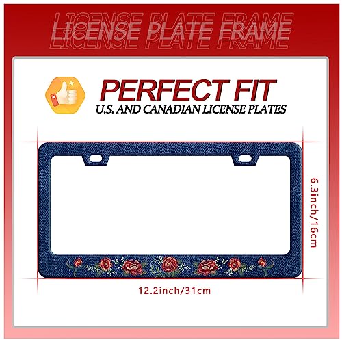 Blue Flower Jean License Plate Frame Stainless Steel Car Accessory 6.3x12.3