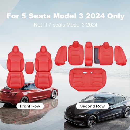 2024 2026 Tesla Model 3 Highland Upgraded Car Seat Covers Nappa Leather Car Interior Airbag Compatible Cushion Cover Full Set Custom Fit Model 3 (9 Count)