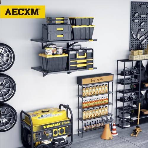 2 Pack 1.64x4ft Adjustable Garage Wall Shelving 560lbs Load Capacity Heavy Duty Wall Mounted Storage Shelf Metal Floating Shelves for Garage (2 Count)