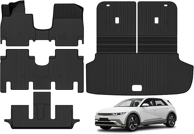 Custom Fit Floor Mats for 2026 Hyundai Ioniq 9 Unmovable Console 6-Seats with 2nd Row Captain's Chairs, All Weather TPE Floor Liners with Trunk Mat & Backrest Protectors, Interior Accessories