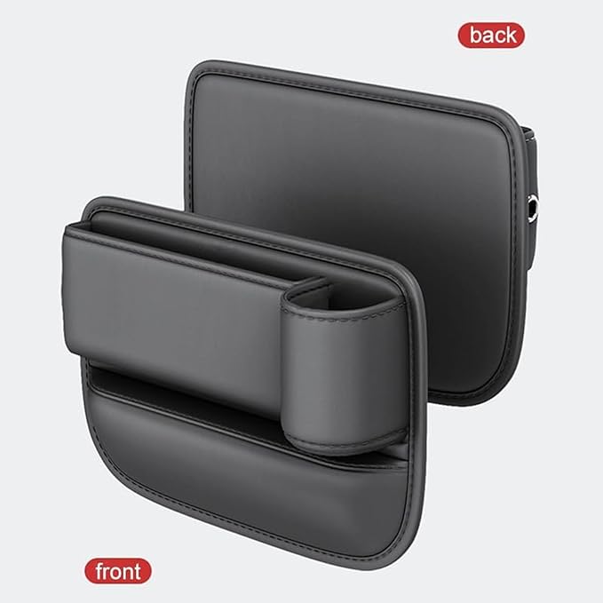 Car Seat Gap Storage Bag for Tesla Model Y 2023-2024, 2 Pack Universal Leather Front Filler Organizer Box with Cup Holder, Premium for Keys Phone Glasses Cards, C/Red