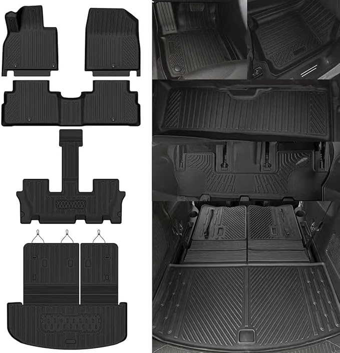 Custom Fit Floor Mats for Kia Telluride 7 Seats 2020-2025, All Weather TPE Floor Liners with Trunk Mat & Backrest Protectors, Odorless Full Set Interior Accessories