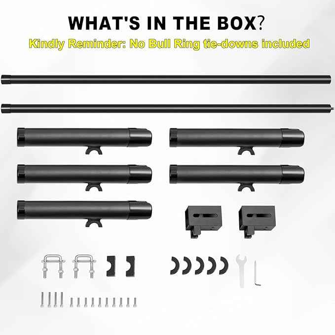 Inshore Rod Holder for Truck Bed, Fixed Truck Bed Fishing Rod Rack, Adjustable Rod Holder for Truck & SUV, Gifts Ideas for Men (All Aluminum Body-D Rings, 5 Rod Holder)