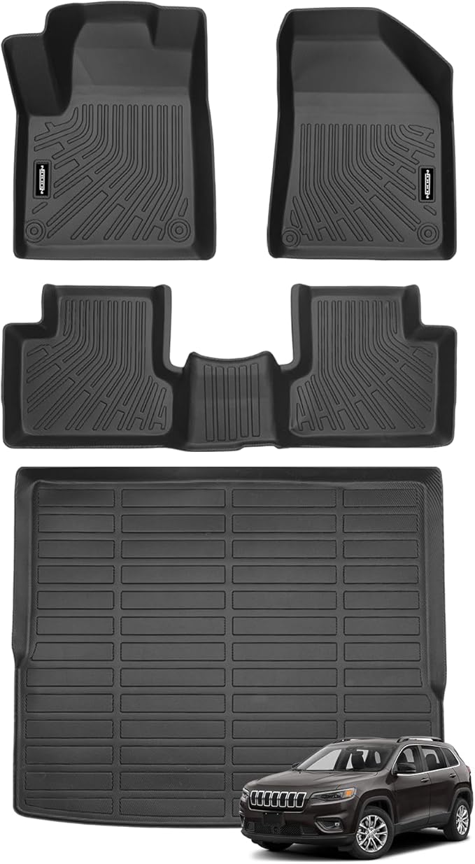 Custom Fit Floor Mats for Jeep Cherokee (Not Fit Grand Cherokee) 2019-2023, All Weather TPE Floor Liners with Trunk Mat, Odorless Full Set Interior Accessories