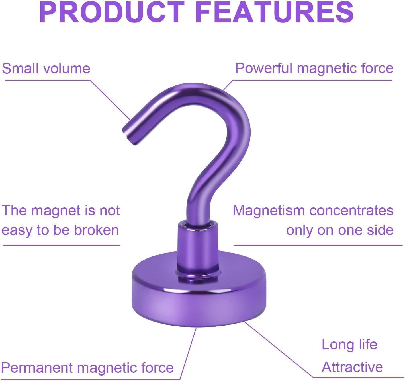 DIYMAG Magnetic Hooks, 30Lbs Strong Heavy Duty Cruise Magnet S-Hook for Classroom, Fridge, Hanging, Cabins, Grill, Kitchen, Garage, Workplace and Office Etc, (10 Pack-Purple)