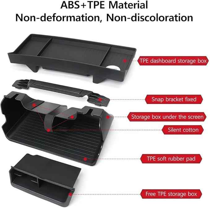 GGCLIMAX Under Screen Storage Organizer Compatible with Tesla Model 3/Y Over Center Console Display Tray ABS+TPE Storage Box with Anti-Skid Design Black/Grey, Dual/Single Storage(Black Dual Storage)