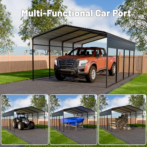 Metal Carport 10 * 15 FT Heavy Duty Carport Canopy with Galvanized Steel Roof Multi