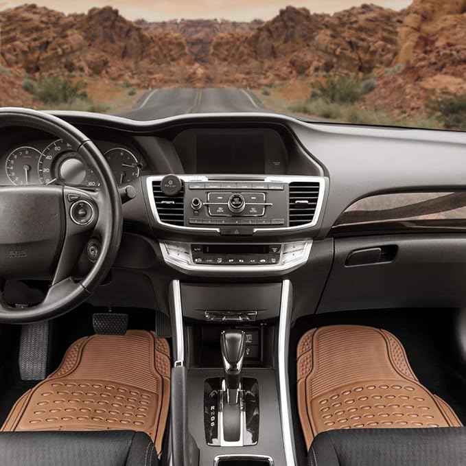 BDK Beige Heavy Duty Front & Rear Rubber Floor Mats Universal Liners for Car SUV Van & Truck, All Weather Protection with Anti-Slip Nibs, Fit Contours of Most Vehicles