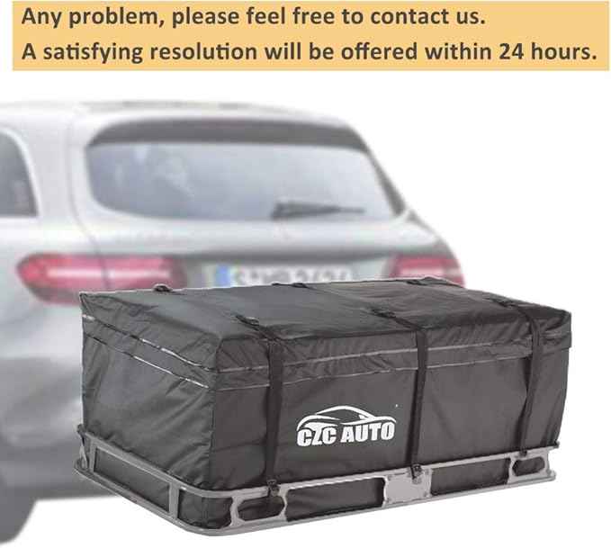 CZC AUTO Hitch Cargo Carrier Bag, 20 cu. ft Waterproof/Rainproof/Weatherproof Cargo Traveling Bag for Car Truck SUV Vans' Hitch Trays and Hitch Baskets, Safe Steady Durable Soft, Black