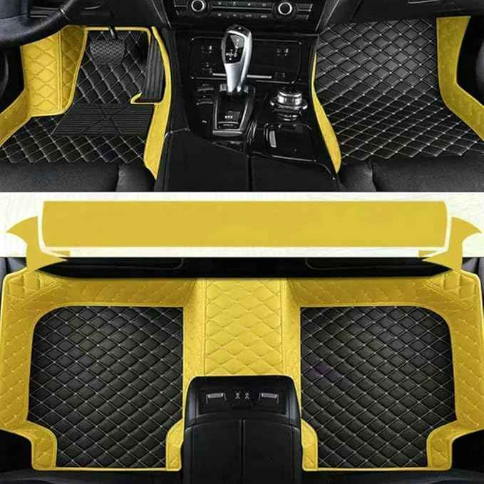 Custom Making Car Floor Mats Compatible with Audi BMW Mercedes-Benz Toyota Lexus Honda Infiniti Nissan Hyundai Kia All Models 2005-2026 (Yellow and Black White)