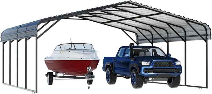 EBE 20' x 20' Metal Carport, Outdoor Heavy Duty Carports Canopy with Galvanized Roof and Enhanced Base, Carport Garage Car Shelter Shade for Truck, Boat, Tractors