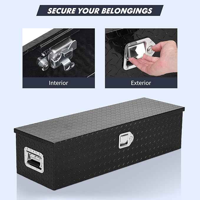 36 Inch Heavy Duty Aluminum Diamond Plate Tool Box Pick Up Truck Bed RV Trailer Toolbox Waterproof Square Storage Organizer with Side Handle, Lock and Keys -36"x 15"x 14", Black