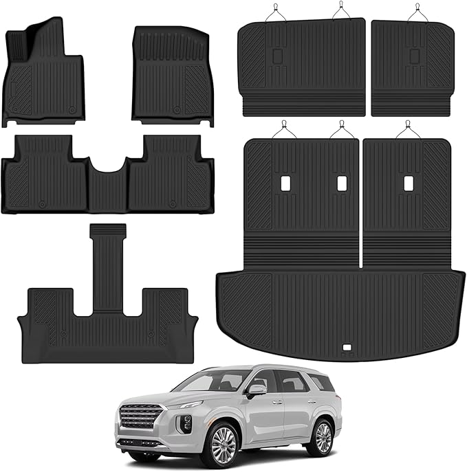 Custom Fit Floor Mats for 2026 Hyundai Palisade Gas 8 Seats 2nd-Row Bench Seat(Not for SE), All Weather TPE Floor Liners & Trunk Mat & Backrest Protectors, Odorless Full Set Interior Accessories