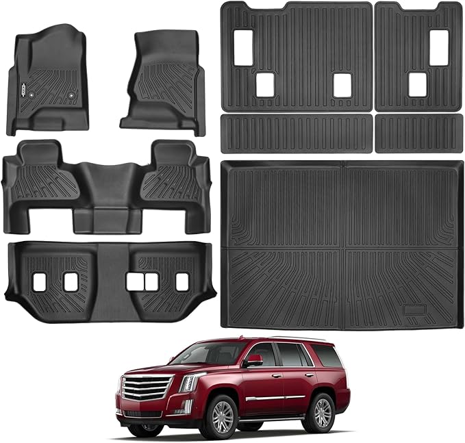 Custom Fit Floor Mats for 2015-2020 Chevrolet Suburban/GMC Yukon XL 8 Seats 2nd-Row Bench Seat, All Weather TPE Floor Liners & Trunk Mat & Backrest Protectors, Full Set Interior Accessories