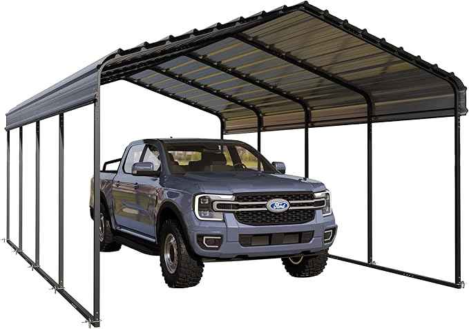 MFSTUDIO Carport 12x20 ft, Outdoor Heavy Duty Metal Shed Carports, Metal Garage Car Shelter Shade Car Port with Galvanized Roof, Frame and Bolts for Cars, Truck and Boats