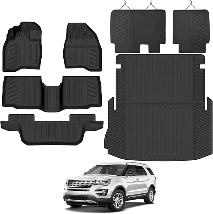 Custom Fit Floor Mats for Ford Explorer 2015-2019, All Weather TPE Floor Liners with Trunk Mat & Backrest Protectors, Odorless Full Set Interior Accessories