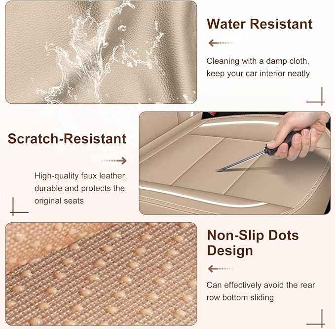 YORKNEIC Car Seat Covers Full Set Fit for Ford Edge 2007-2025 2026 Luxury Faux Automotive Seat Covers Waterproof Car Seat Protector Cushion Protector for Ford Edge Accessories Women Girl Gift Beige