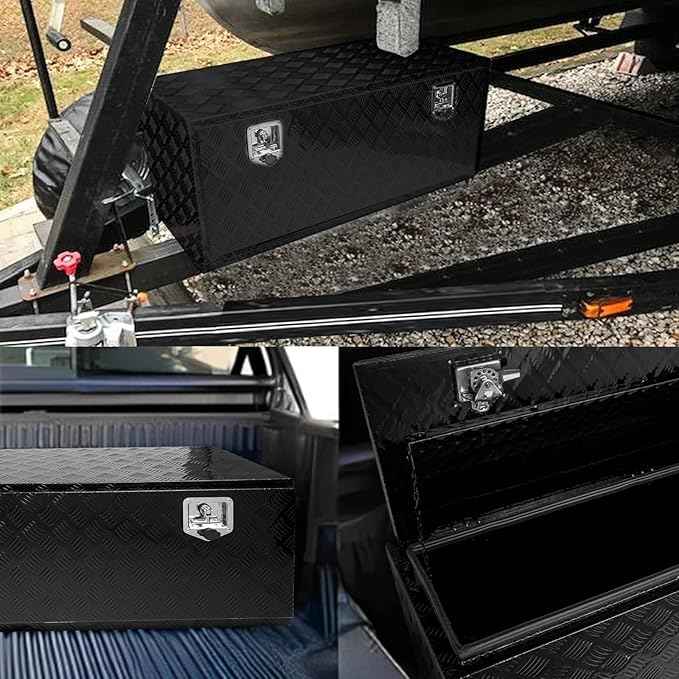 48 * 18 * 18 Aluminum Heavy Duty Diamond Plate ToolBox Chest Box Pick Up Truck Bed RV Trailer Toolbox Storage Organizer with T-Handle Latch Dual Lock Keys - Black