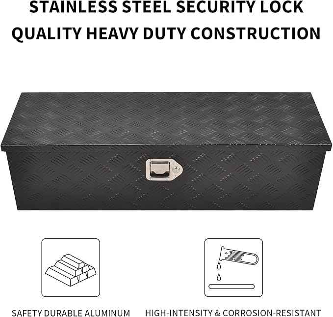 39 Inch Black Aluminum Tool Box 5 Bar Tread ToolBox for Truck Bed Car Outdoor Trailer Pickup Underbody RV ATV Storage Underbed Tools Organizer with Lock and Keys (39"X13"X10")