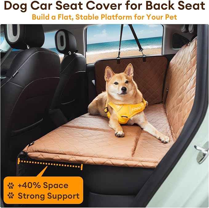 FUNNY FUZZY Dog Car Seat Cover, Back Seat Extender for Dogs - 420Lb Hard Bottom Waterproof Pet Car Seat Cover, 600D Heavy Duty Pet Hammock with Non-Slip Bottom for Cars, SUV, Trucks