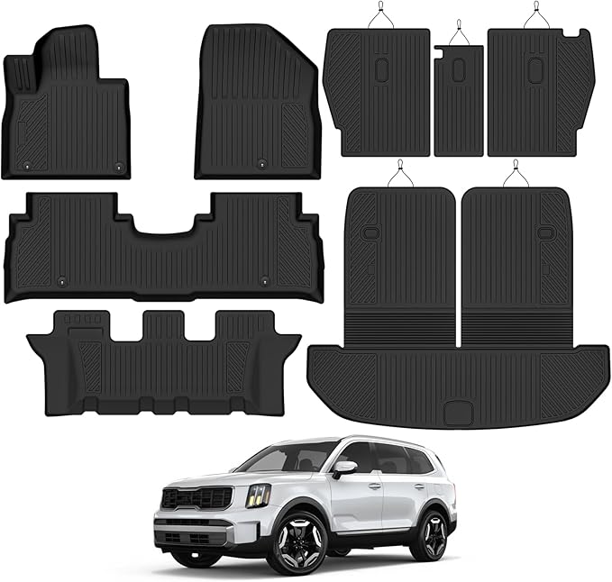 Custom Fit Floor Mats for Kia Sorento 2016-2020 7 Seats, All Weather TPE Floor Liners with Trunk Mat & Backrest Protectors, Odorless Full Set Interior Accessories