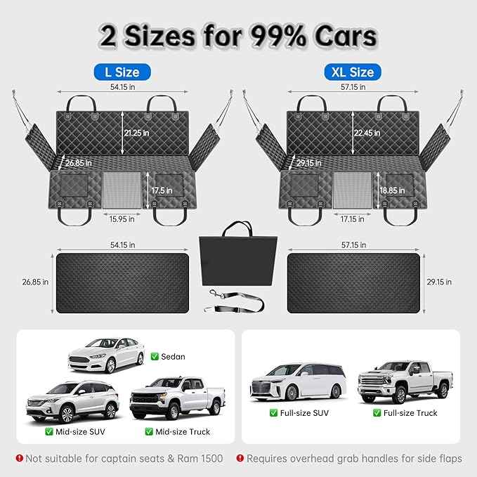 Dog Car Seat Cover for Back Seat with Detachable Mat, 600lb Support Waterproof Hard Bottom Car Hammock for 2-4 Large Dogs, Backseat Extender Protector for Full-Size Trucks & SUVs, BK-XL