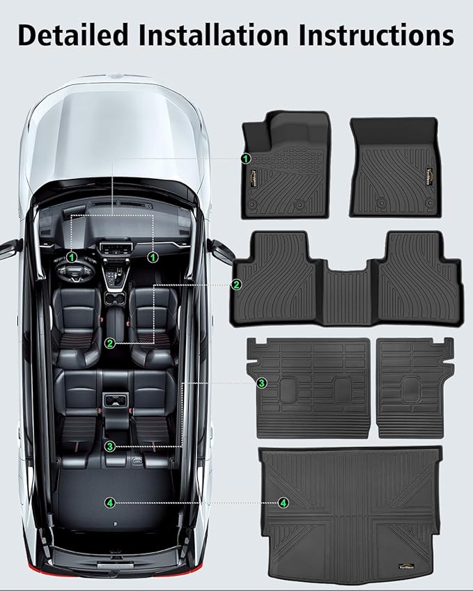 Floor Mats Custom for Nissan Rogue 2021-2025 2026 Trunk Mat with Backrest Mat (NOT for Sport) All Weather TPE Cargo Liner Anti-Slip Full Set for Rogue Accessories (Trunk Mat+Backrest Mats+Floor Mats)