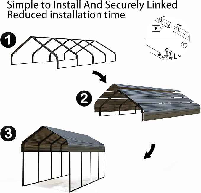 10x20 FT Heavy Duty Extra Large Metal Carport with Vertical Roof Design - All Weather Protection Galvanized Steel Shelter for 2 Car, Dual Vehicle, RV and Boat Storage (10x20 FT)