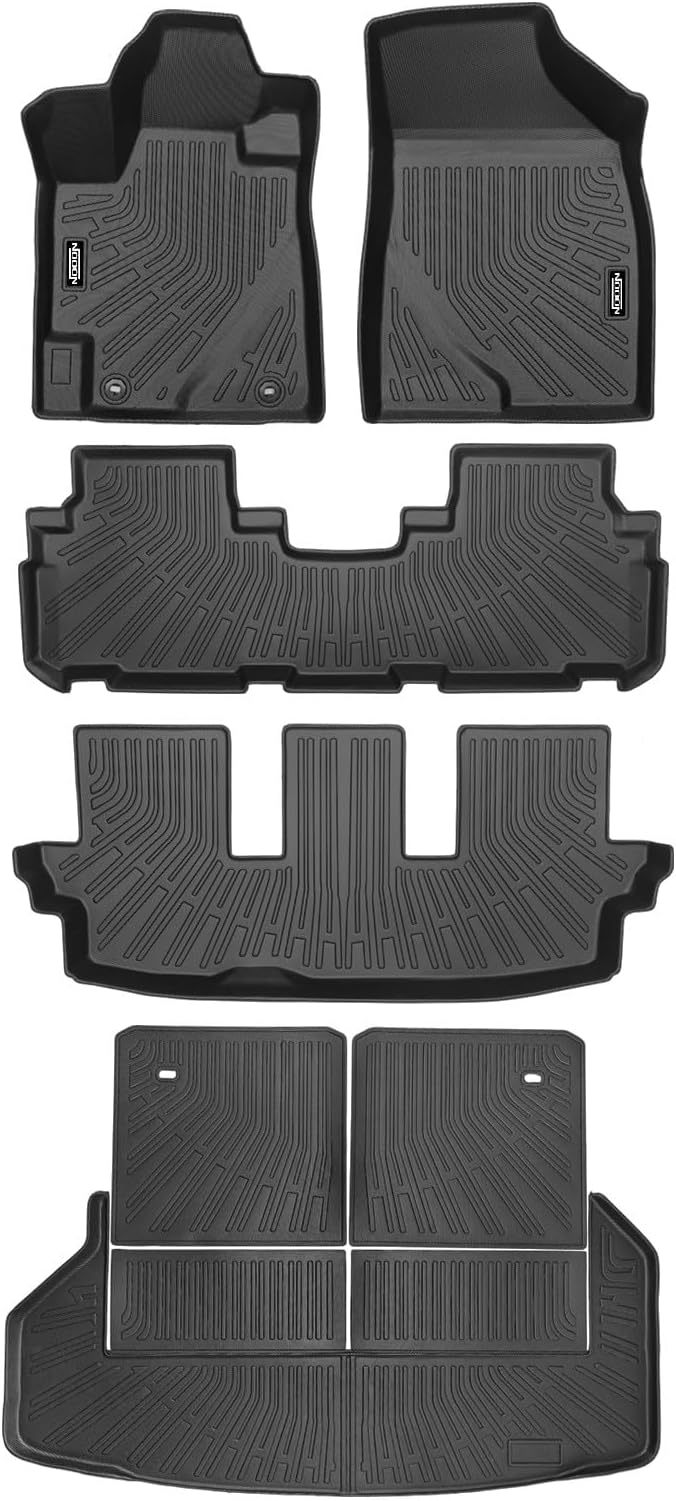 Custom Fit Floor Mats for 2008-2013 Toyota Highlander (Not for Hybrid), All Weather TPE Floor Liners with Trunk Mat & Backrest Protectors, Odorless Full Set Interior Accessories