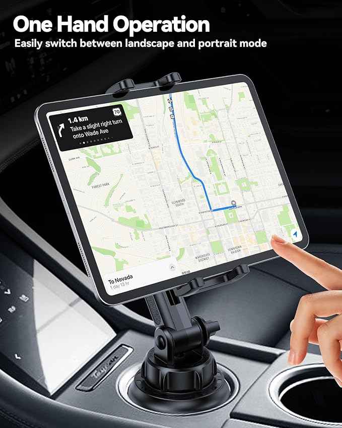 Cup Holder Tablet Mount for Car, Universal iPad Cup Holder Mount for Truck with Adjustable Arm for iPad Pro 12.9/11/10.5/9.7/Air/Mini, iPhone, Samsung Galaxy Tab/Z Fold 4/3, 4.7-13" Tablets
