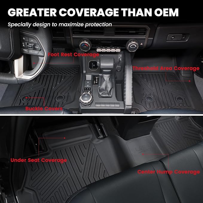 LASFIT Floor Mats for Toyota 4Runner 2025 2026 (Only Fit Hybrid), All Weather TPE Custom Fit Floor Liner for 4 Runner TRD/Limited/Platium 6th gen Front&Rear Car Mats, Black