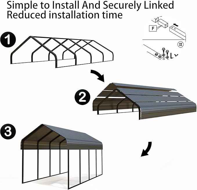 Heavy Duty Metal Carport 10x20 ft Galvanized Steel Carport Shelter for Car Extra Large Canopy for Dual Vehicle, RV Boat Storage All Weather Protection Garage Party Tent (10x20 FT)