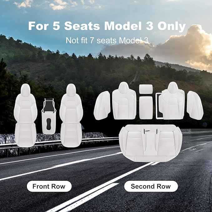 Tesla Model 3 Car Seat Covers Nappa Leather Car Interior Seat Airbag Compatible Cushion Cover Full Set Custom Fit 2023 2022 2021 2020 2019 2018, Nappa White