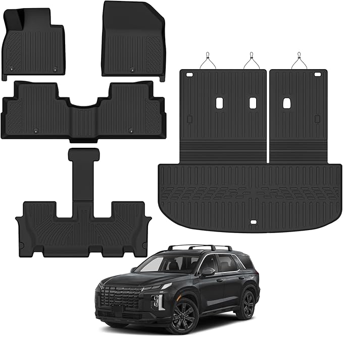 Custom Fit Floor Mats for Hyundai Palisade 7/8 Seats 2020-2025, All Weather TPE Floor Liners with Trunk Mat, Odorless Full Set Interior Accessories